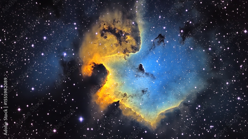 Fototapeta premium Cosmic Nebula, Vibrant Blue and Gold Starfield