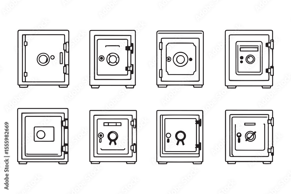 Safe Bank Box line art and black color Safe Bank Box line art and black color
