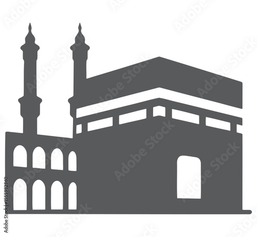 Kaaba building with two minarets silhouette mecca islam