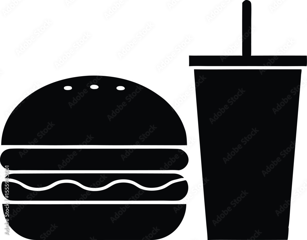 Burger and drink icon black silhouette vector illustration Burger and drink icon black silhouette vector illustration