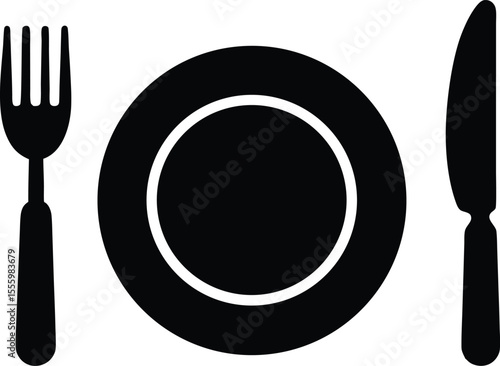Dish, fork, knife and plate icon set, cutlery vector icon set
