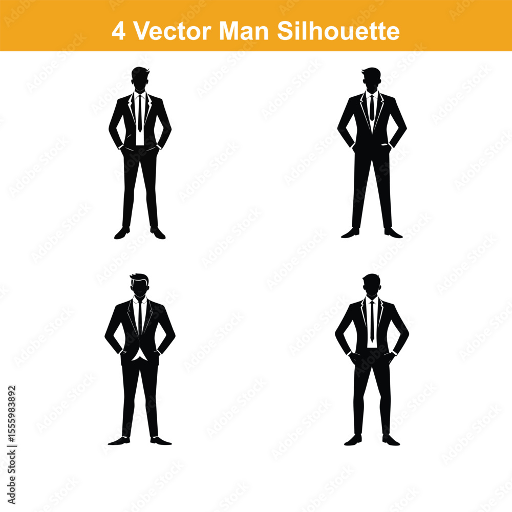 Man full body silhouette vector illustration, standing male figure profile, minimalist avatar design,