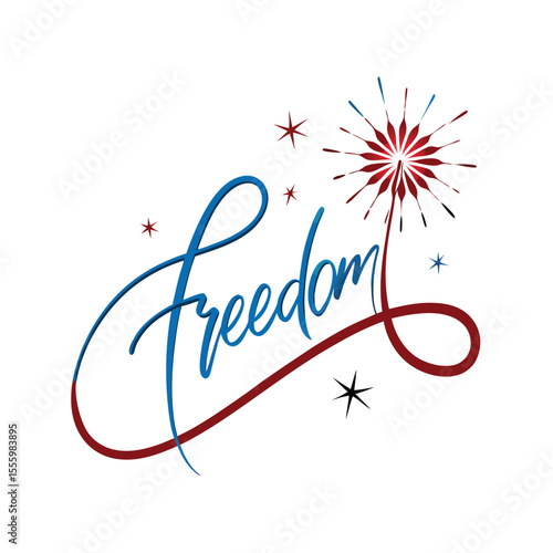 Sparkler trail spelling freedom with glowing script Vector illustration