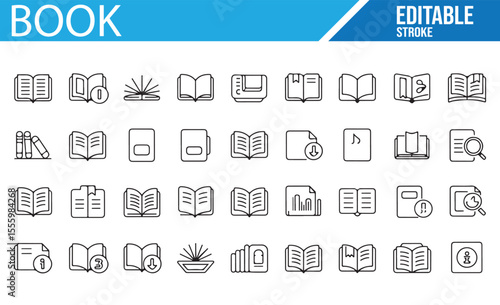 Collection of Editable Icons for Books, PDF Files, and Literature


