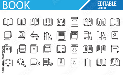Vector Icons Representing Books, Reading, and Digital Files

