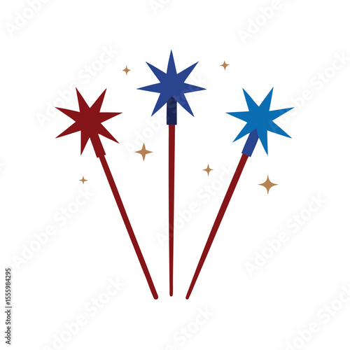 Glowing sparklers drawn in artistic line style Vector illustration