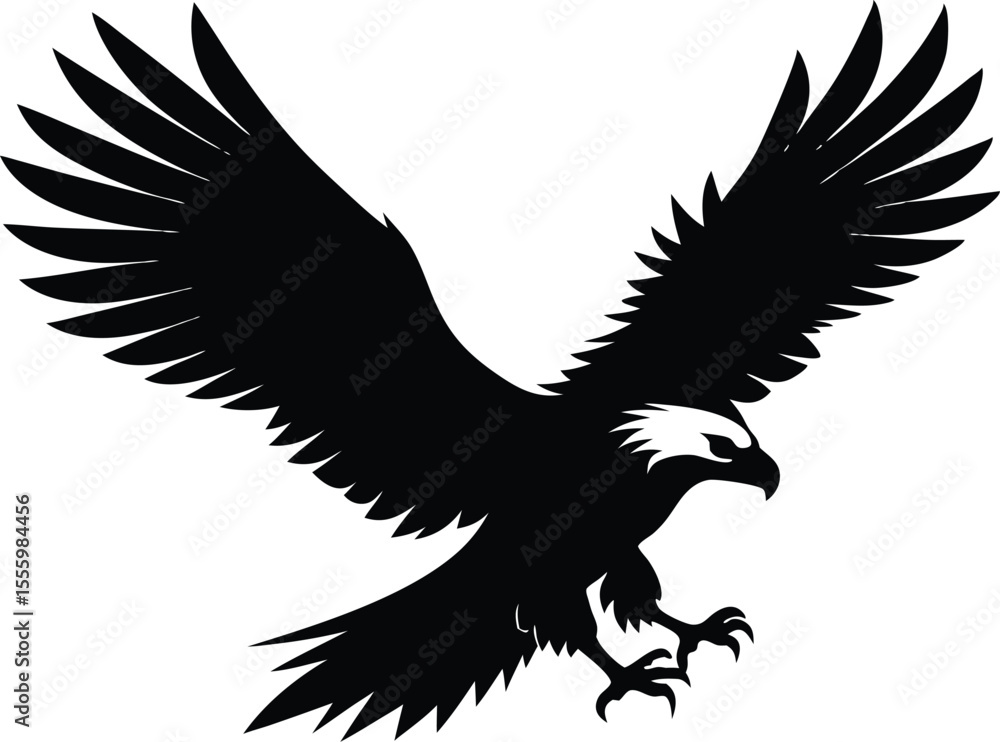Fototapeta premium Flying Bald Eagle Silhouette vector, A Bald Eagle icon illustration