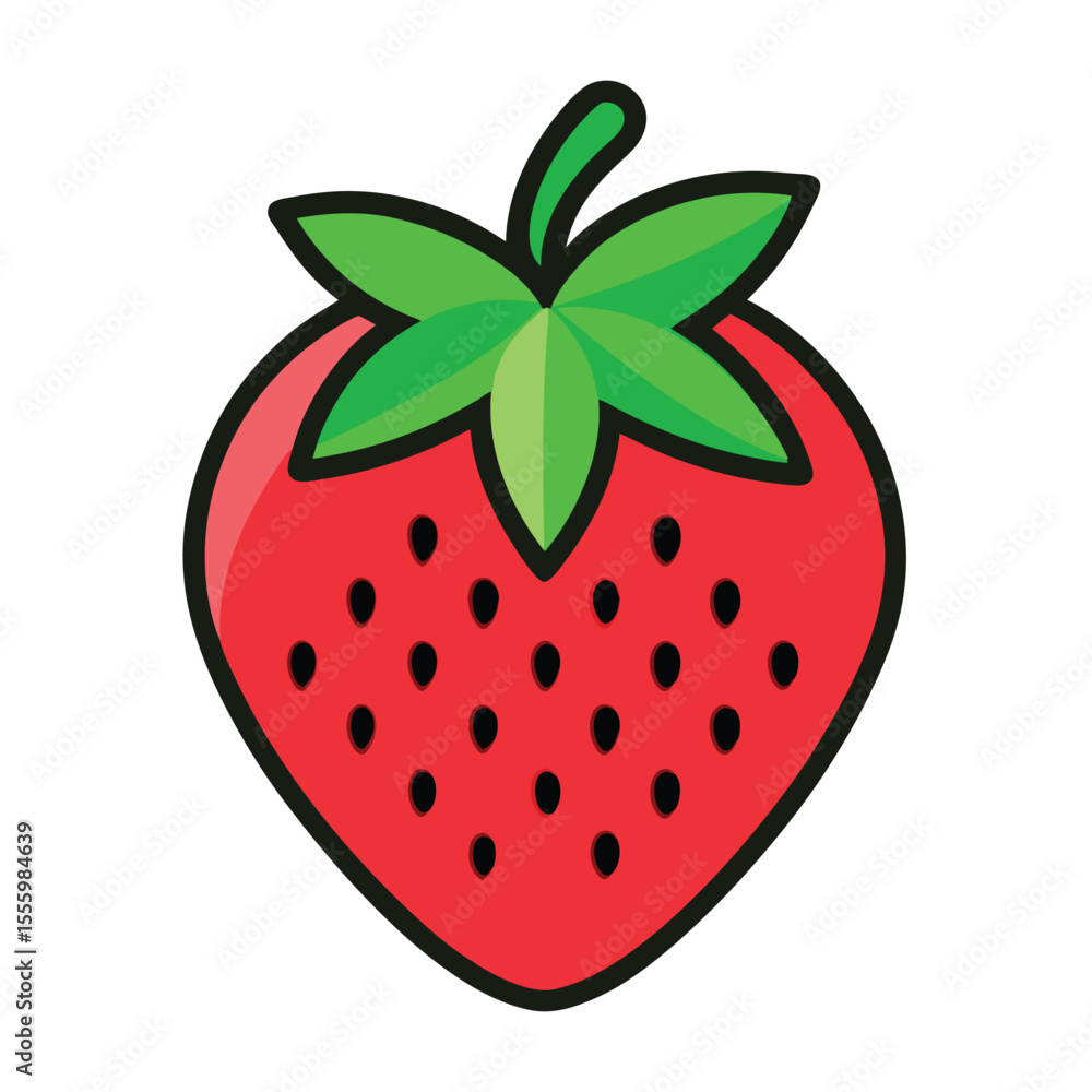 Obraz premium Strawberry vector illustration with a leaf. Vector icon