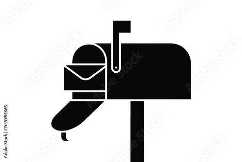 A minimalist black and white Silhouette of a traditional American mailbox