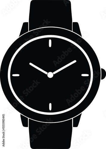  watch silhouette vector illustration, classic hand wrist watch icon