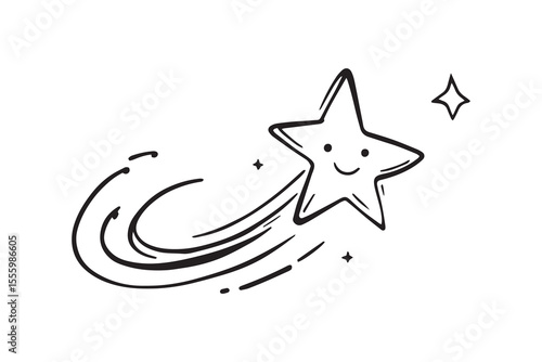 Shooting star with a tail line art and black color