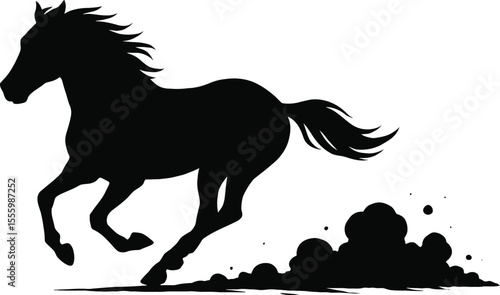 Majestic Running Horse Silhouette Black and White Equestrian Art