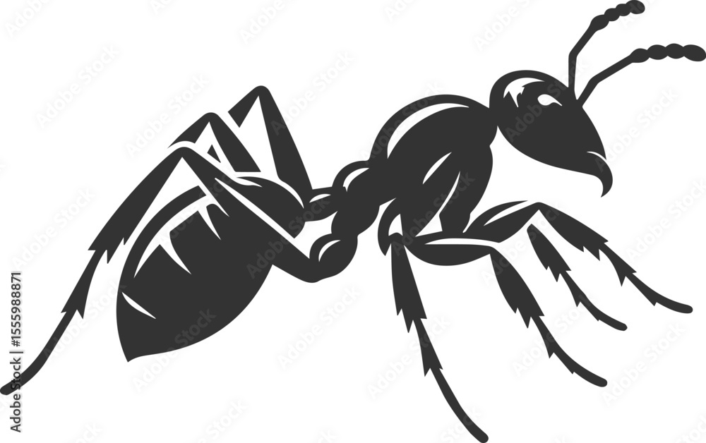 Fototapeta premium Vector ant silhouette black illustration drawing
