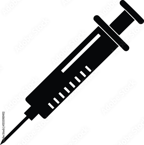 Syringe injection icon vector, medical syringe silhouette