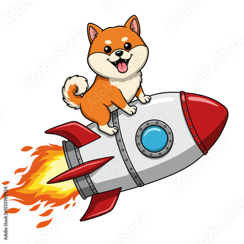 Funny Shiba Inu Flying Rocket Vector Crypto Meme Dog Digital Illustration