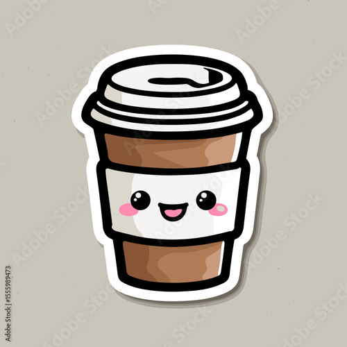 Kawaii coffee mug sticker with fun and energetic design