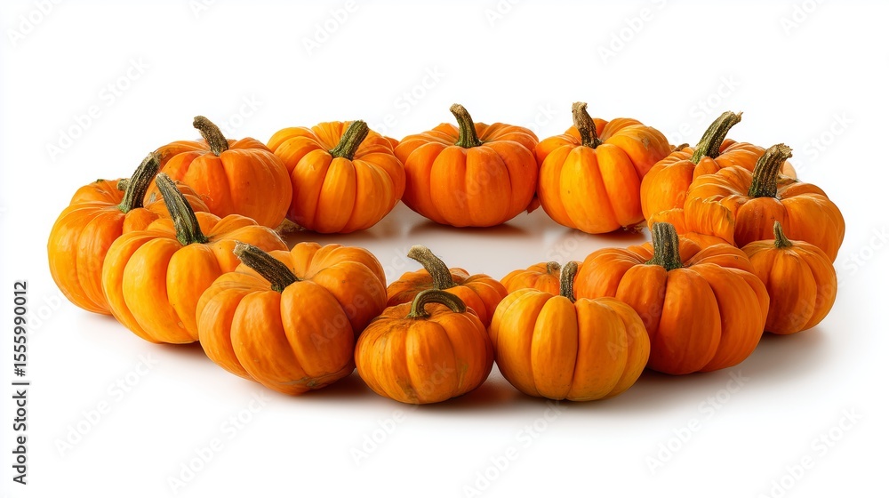 Vibrant pumpkin wreath creating a festive border ideal for autumn decor on a crisp white background Vibrant pumpkin wreath creating a festive border ideal for autumn decor on a crisp white background