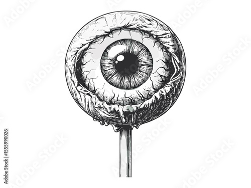 Halloween eyeball candy, spooky October decor, vintage black sketch style, hand-drawn horror motif, old engraving style, trendy spooky treat, seasonal gothic art, eerie design