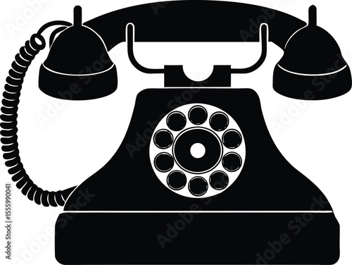 Telephone icon, vintage retro telephone silhouette vector