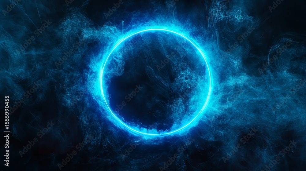 Fototapeta premium Circle Neon Blue Color - Geometric Ring on Dark Background