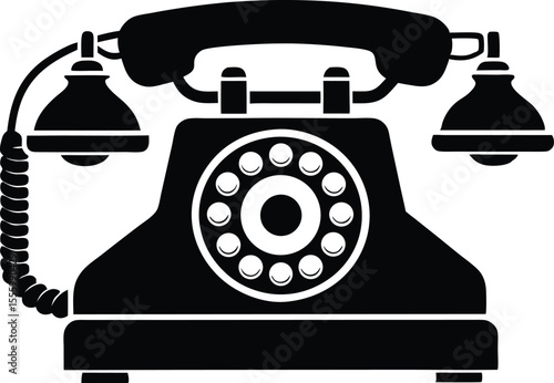 Telephone icon, vintage retro telephone silhouette vector