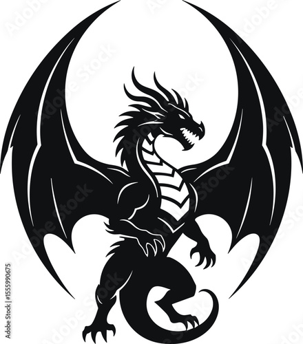 Flying Dragon Logo - Epic Fantasy Silhouette Design