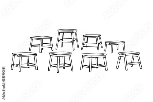 set of different type of 8 pcs Step stool line art and black color