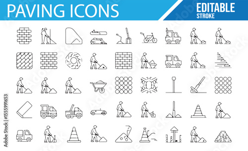 Editable Construction Site and Paving Machinery Icons