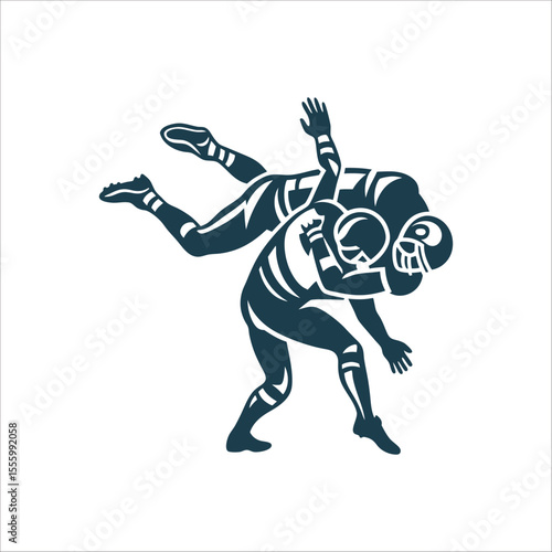 Football Tackle: Strong Defensive Player Action Tackling Player Strong defensive stance mid tackle