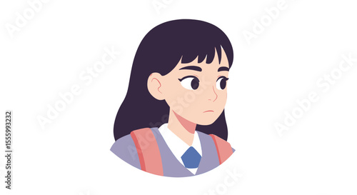 Girl feeling ignored by classmates with long dark hair and uniform  