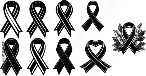 Adobe Illustrator Artwork Vector 3d Realistic Purple Ribbon Set. Pancreatic Cancer Awareness Symbol Closeup. Cancer Ribbon Template. World Pancreatic Cancer Day Concept
