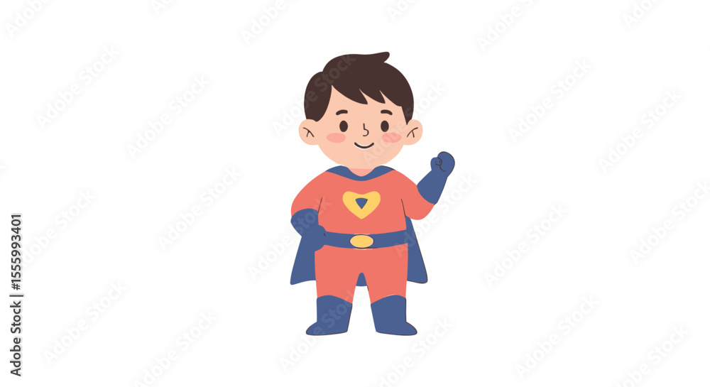 Preschooler in superhero costume waving and smiling on white background Preschooler in superhero costume waving and smiling on white background