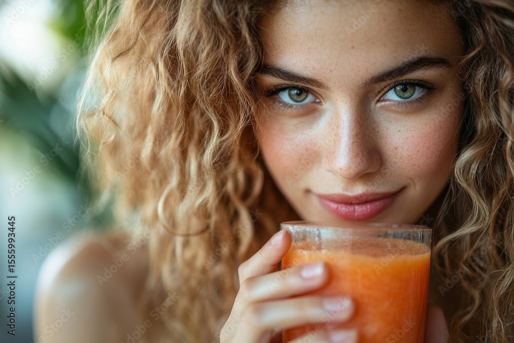 Young woman drinking detox drink made from vegetable and fruit mixed, promoting a healthy lifestyle through natural detoxification and nourishment., Generative AI Young woman drinking detox drink made from vegetable and fruit mixed, promoting a healthy lifestyle through natural detoxification and nourishment., Generative AI