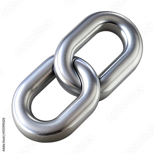 Two shiny silver metal links forming a chain isolated on transparent background