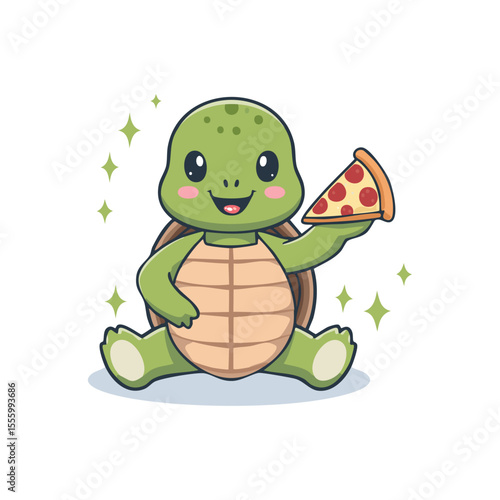 Cute Turtle eating pizza flat design