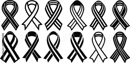 Adobe Illustrator Artwork Vector 3d Realistic Purple Ribbon Set. Pancreatic Cancer Awareness Symbol Closeup. Cancer Ribbon Template. World Pancreatic Cancer Day Concept
