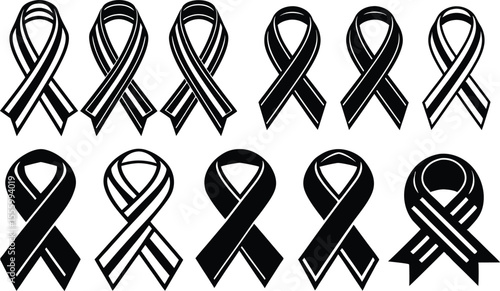 Adobe Illustrator Artwork Vector 3d Realistic Purple Ribbon Set. Pancreatic Cancer Awareness Symbol Closeup. Cancer Ribbon Template. World Pancreatic Cancer Day Concept
