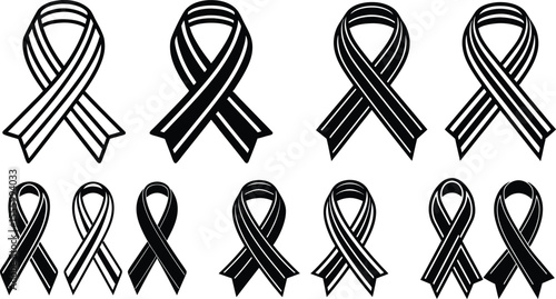 Adobe Illustrator Artwork Vector 3d Realistic Purple Ribbon Set. Pancreatic Cancer Awareness Symbol Closeup. Cancer Ribbon Template. World Pancreatic Cancer Day Concept
