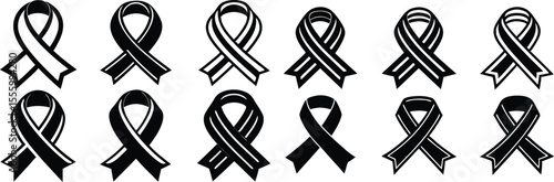 Adobe Illustrator Artwork Vector 3d Realistic Purple Ribbon Set. Pancreatic Cancer Awareness Symbol Closeup. Cancer Ribbon Template. World Pancreatic Cancer Day Concept
