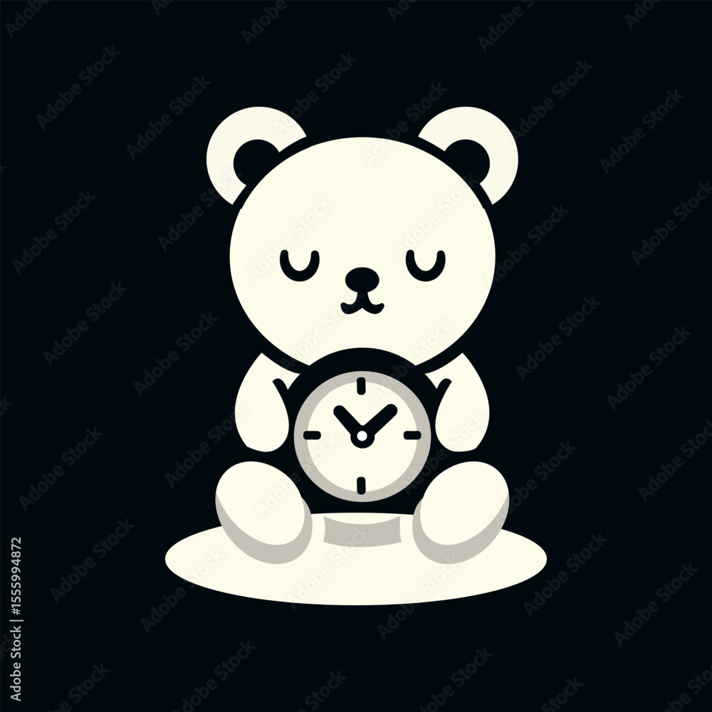Naklejka premium a Bear background Smoll sleep watch simple black and white mascot simple design