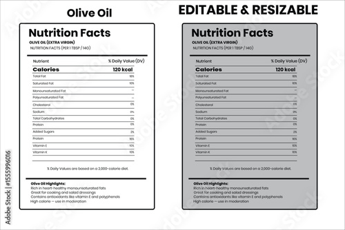 Olive Oil nutrition facts, nutrition facts, food label, calorie chart, protein infographic, healthy eating, vitamin chart, editable template, diet plan, meal prep nutrition, food packaging label
