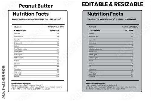Peanut Butter nutrition facts, nutrition facts, food label, calorie chart, protein infographic, healthy eating, vitamin chart, editable template, diet plan, meal prep nutrition, food packaging label
