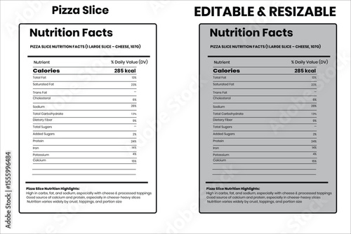 Pizza Slice nutrition facts, nutrition facts, food label, calorie chart, protein infographic, healthy eating, vitamin chart, editable template, diet plan, meal prep nutrition, food packaging label
