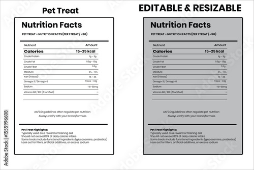 Pet Treat nutrition facts, nutrition facts, food label, calorie chart, protein infographic, healthy eating, vitamin chart, editable template, diet plan, meal prep nutrition, food packaging label
