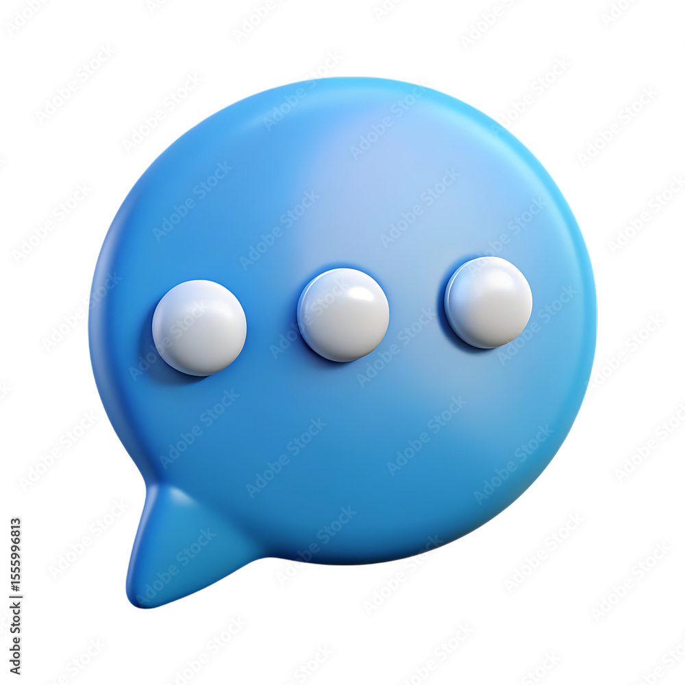 Fototapeta premium A 3d render of a blue speech bubble icon with three white dots isolated on transparent background