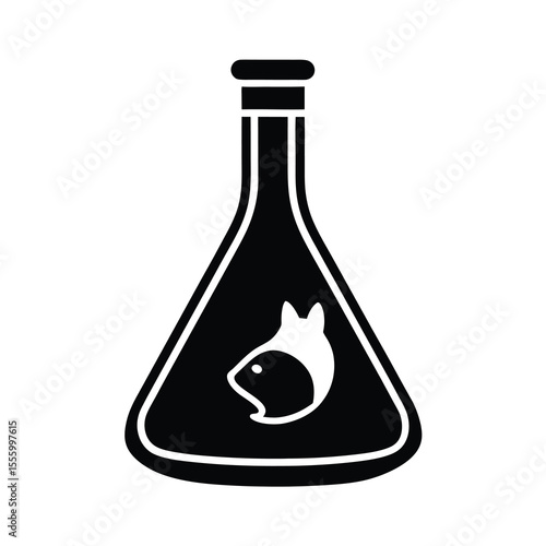 Fish Food Formula in Erlenmeyer Flask Icon Black and White