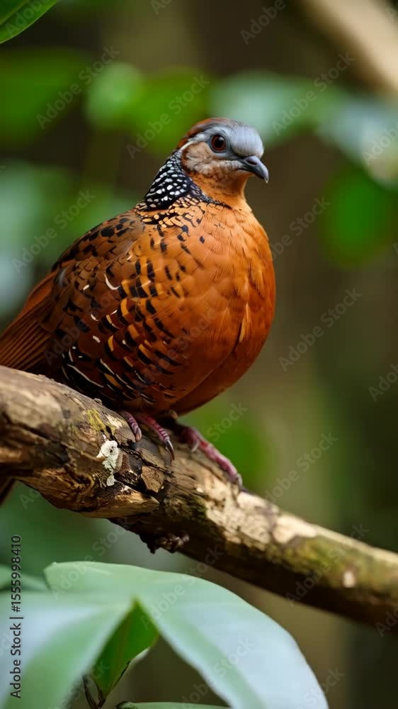 Beautiful spotted dove perched on a branch, showcasing its vibrant orange plumage and intricate feather patterns. Beautiful spotted dove perched on a branch, showcasing its vibrant orange plumage and intricate feather patterns.