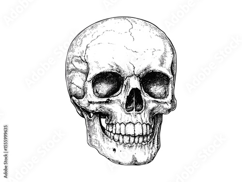 Vintage Halloween skull engraving, black line spooky motif, scary seasonal icon, hand-drawn horror style, old engraving art, creepy Halloween decor, gothic dark sketch, haunted illustration design