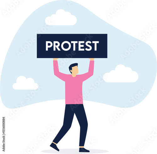 Man with stop violence placard. Person protesting against abuse isolated on white background

