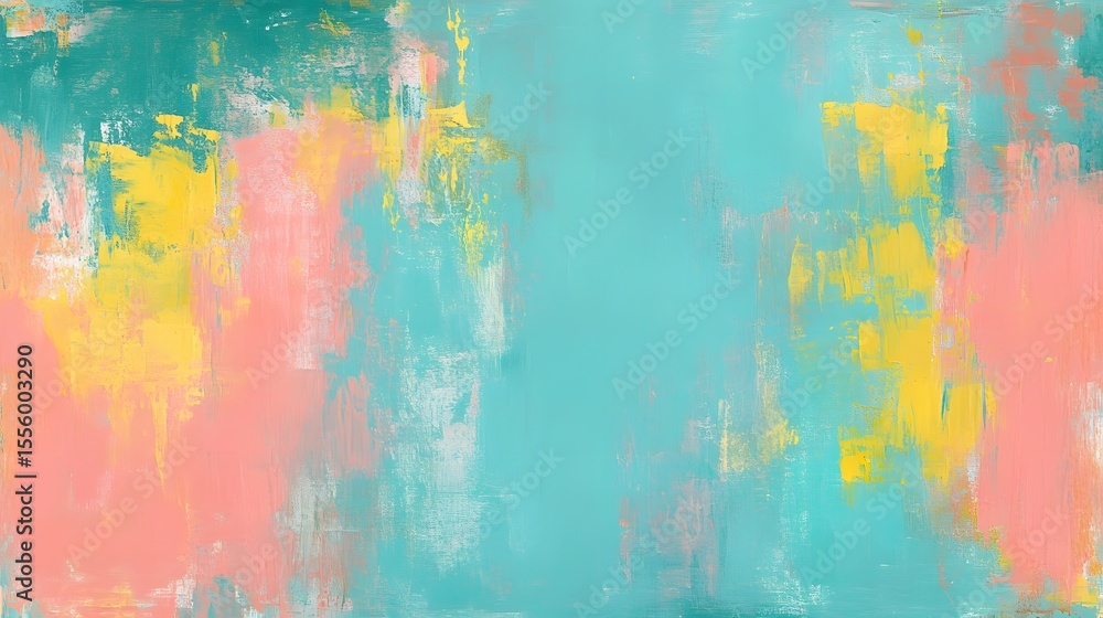 Fototapeta premium Abstract Pastel Teal Pink Yellow Canvas Texture Painting